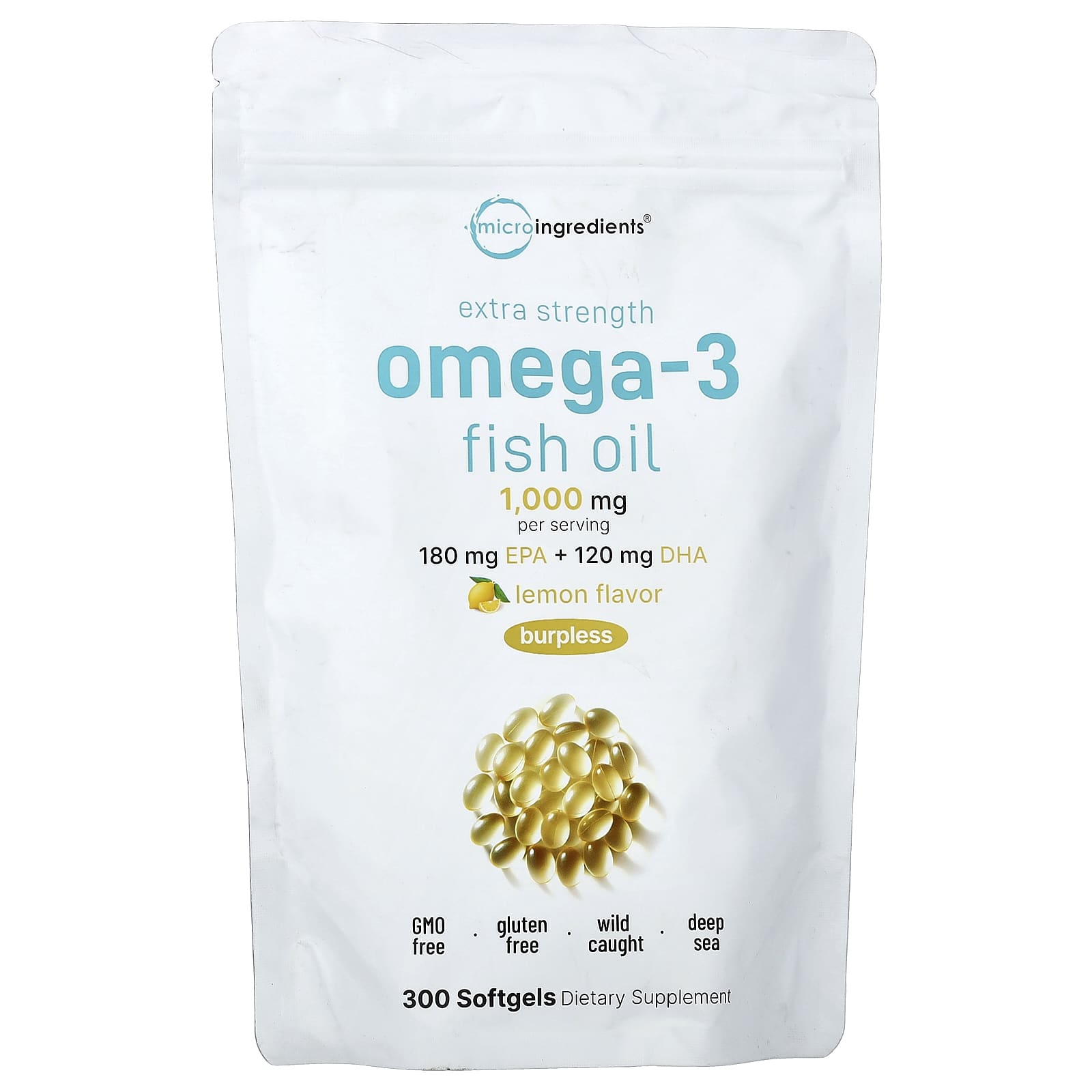 Рыбий жир Omega-3 с лимоном, 300 мягких капсул (500 mg на капсулу)