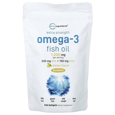 Omega-3 Fish Oil, Lemon , 240 Softgels (600 mg per Softgel)