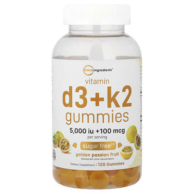 Micro Ingredients Витамины D3 + K2, жевательные, золотая маракуйя, 120 шт.
