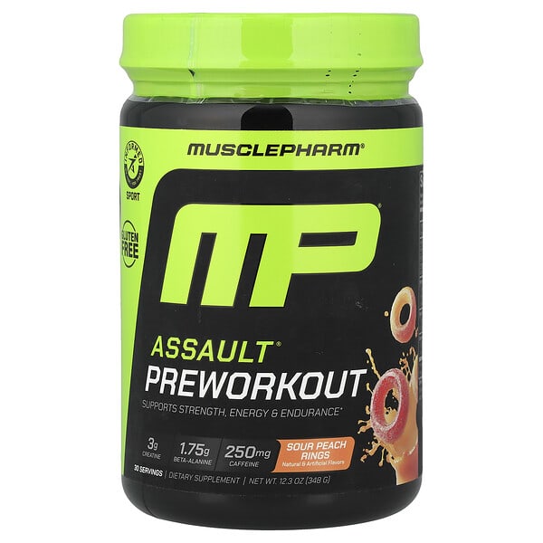 Предтренировочная добавка Assault® Sour Peach Rings, 12.3 oz (348 g)
