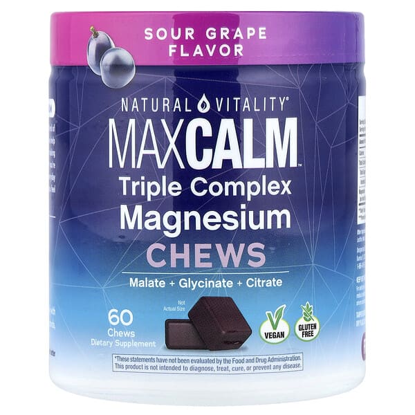 Магниевые жевательные таблетки MaxCalm, кислый виноград, 60 шт