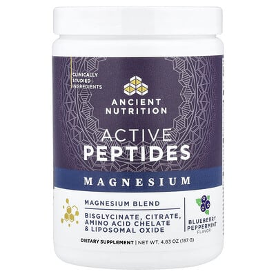 Активные пептиды Ancient Nutrition, магний, черника и мята, 4.83 oz (137 g)