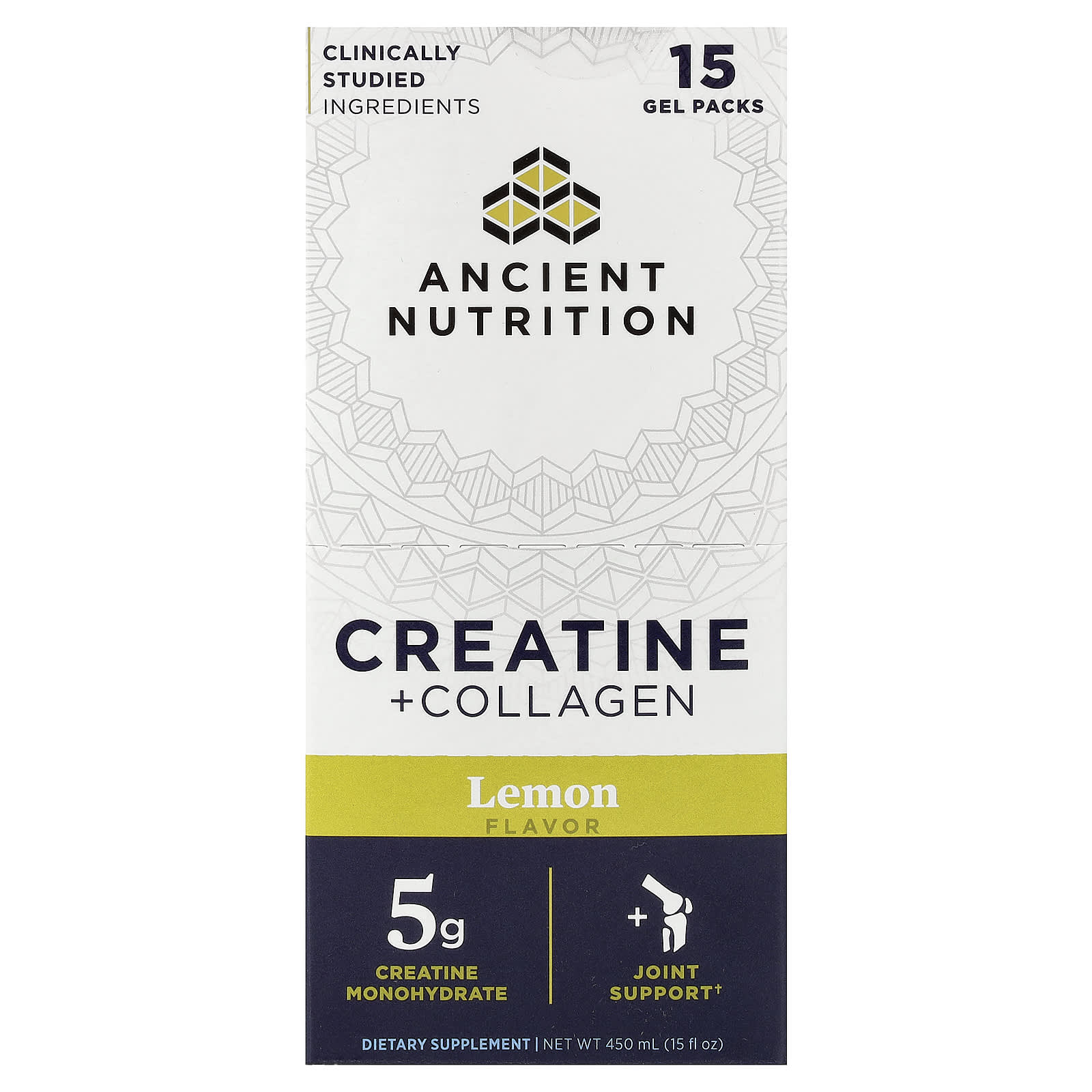 Ancient Nutrition Creatine + Collagen, лимон, 15 гелевых пакетиков по 30 мл
