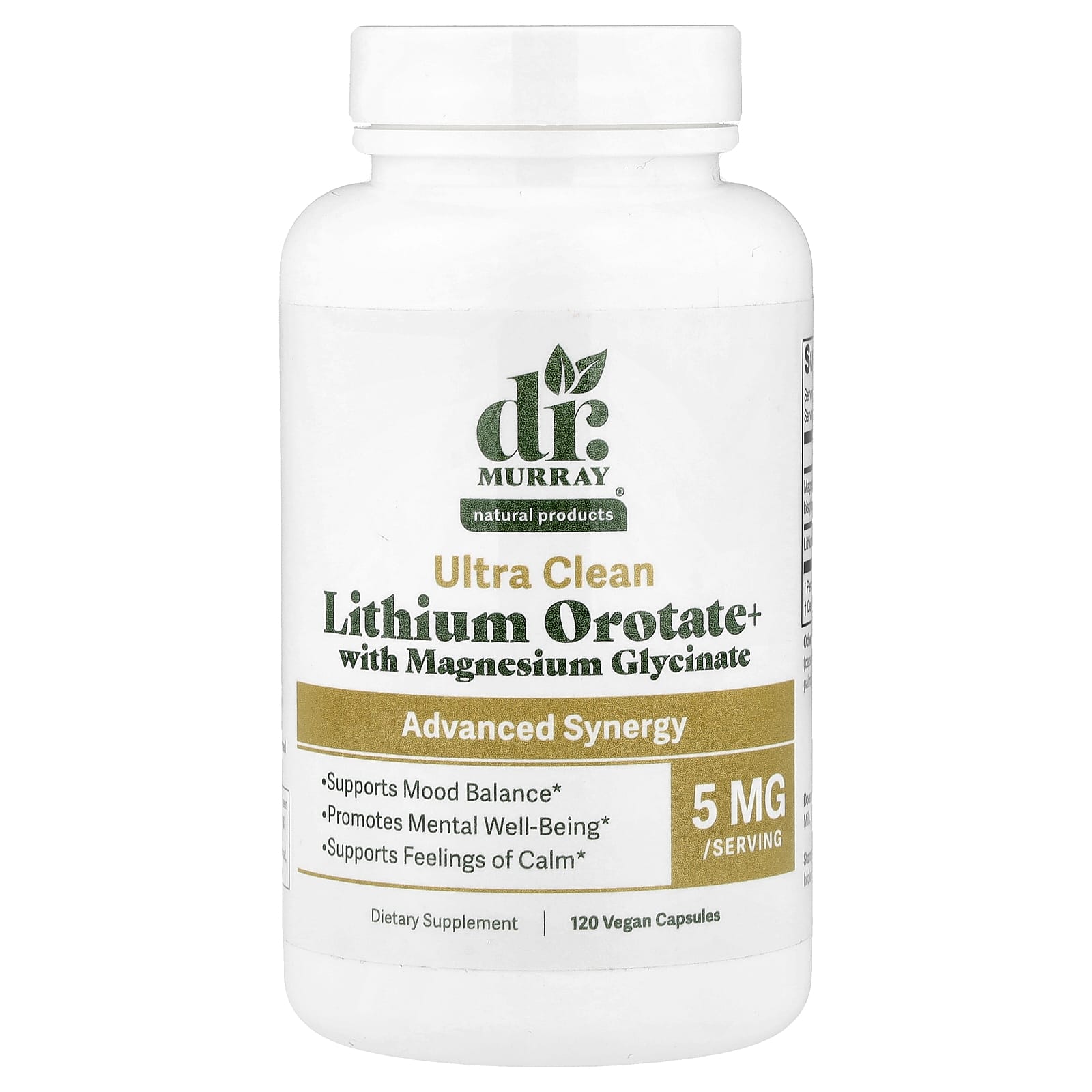 Добавка Dr. Murray's Lithium Orotate+ с Magnesium Glycinate, 120 Vegan Capsules