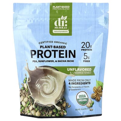 Белок растительный Organic Plant-Based Protein, Unflavored & Unsweetened, 16 oz (453.59 g)