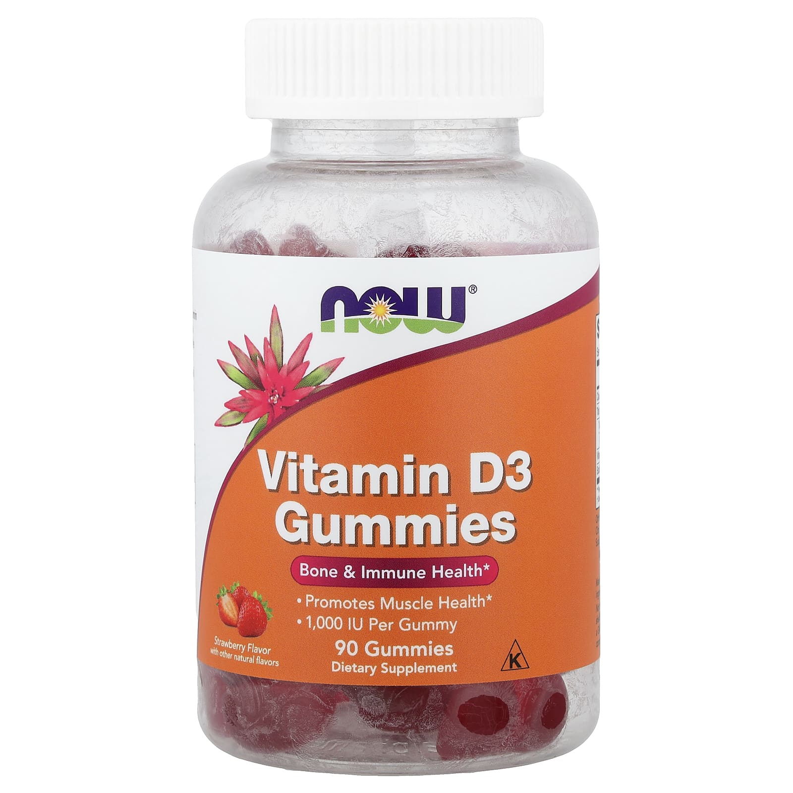 NOW Foods Витамин D3 Gummies, Strawberry, 90 шт.