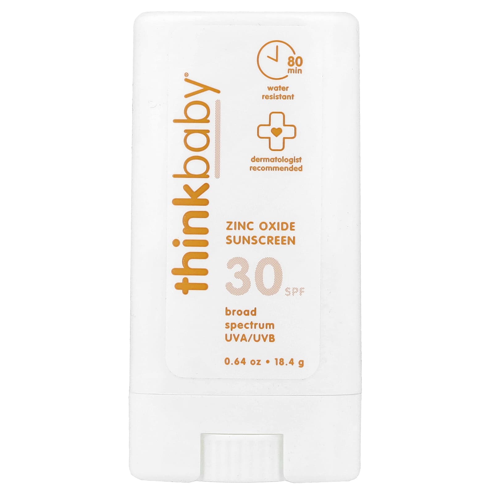 Thinkbaby солнцезащитный стик с цинком, SPF 30, без ароматизаторов, 0.64 oz (18.4 g)