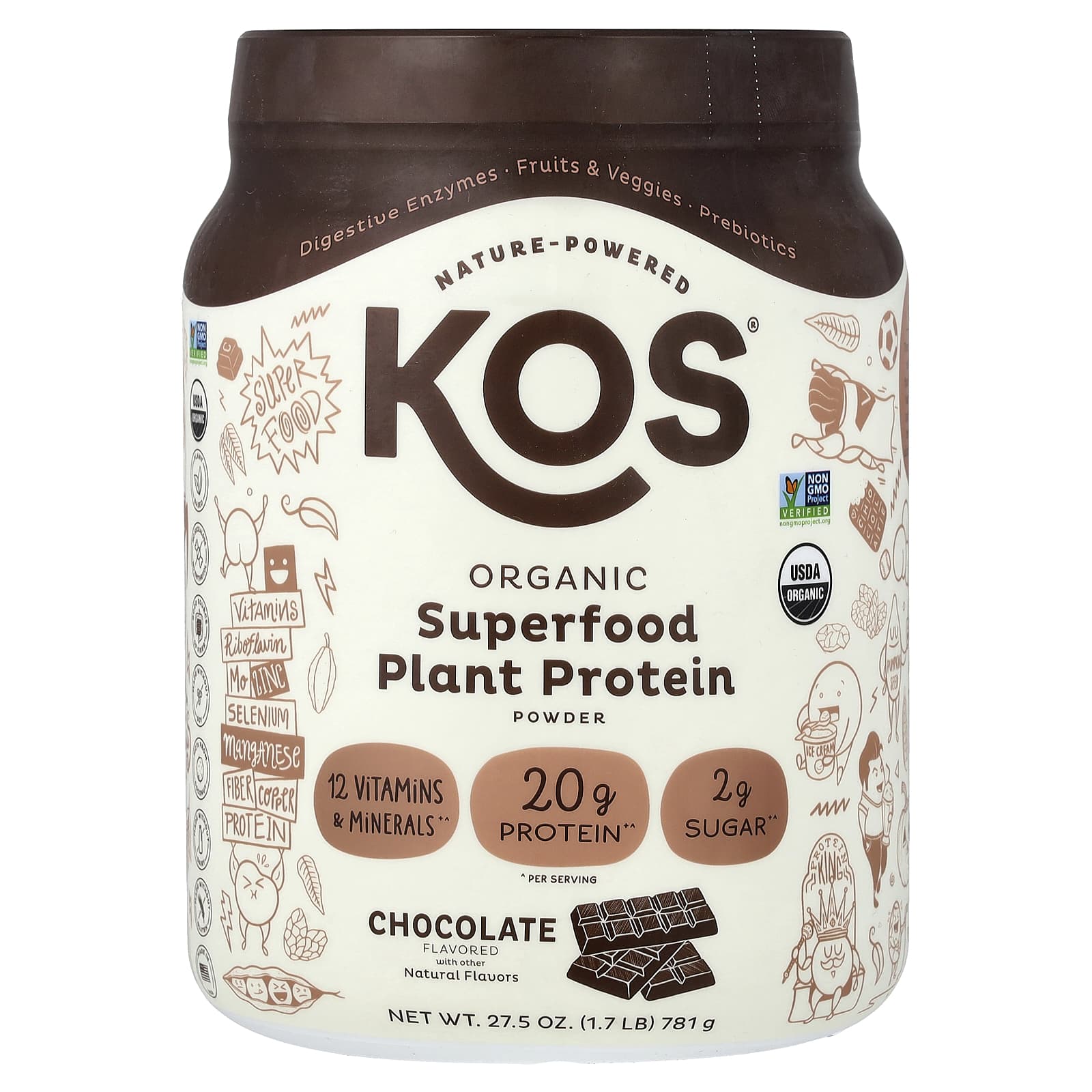 Organic Superfood Plant Protein Powder, Chocolate, 1.7 lb (781  g)