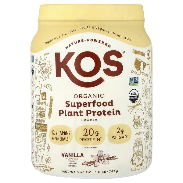 Растительный протеиновый порошок KOS Organic Superfood, ваниль, 1.6 lb (741 g)