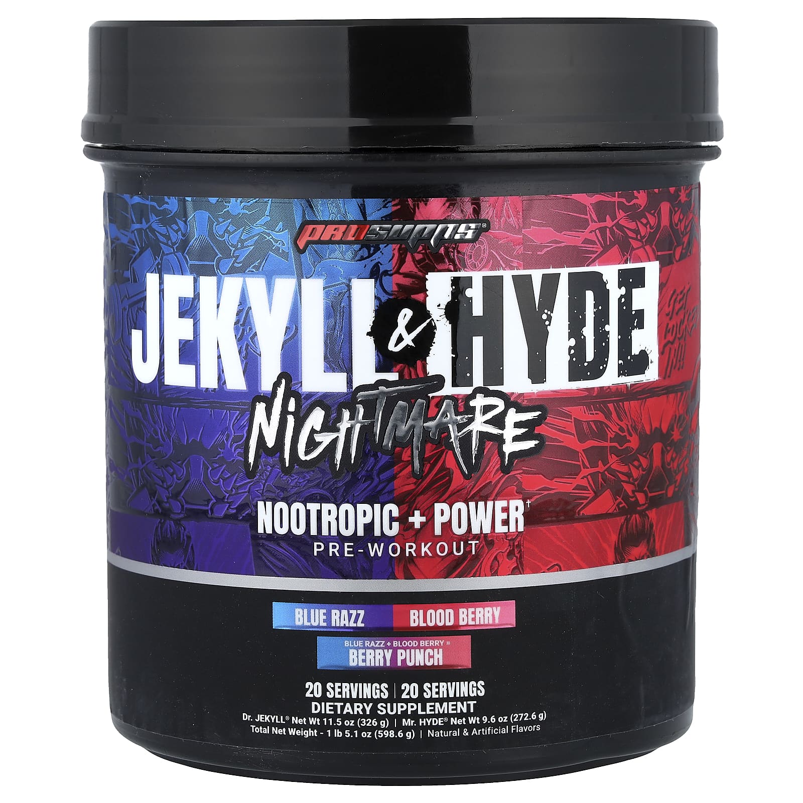 Предтренировочный комплекс Jekyll & Hyde Nightmare, Berry Punch, 1 lb 5.1 oz (598.6 g)