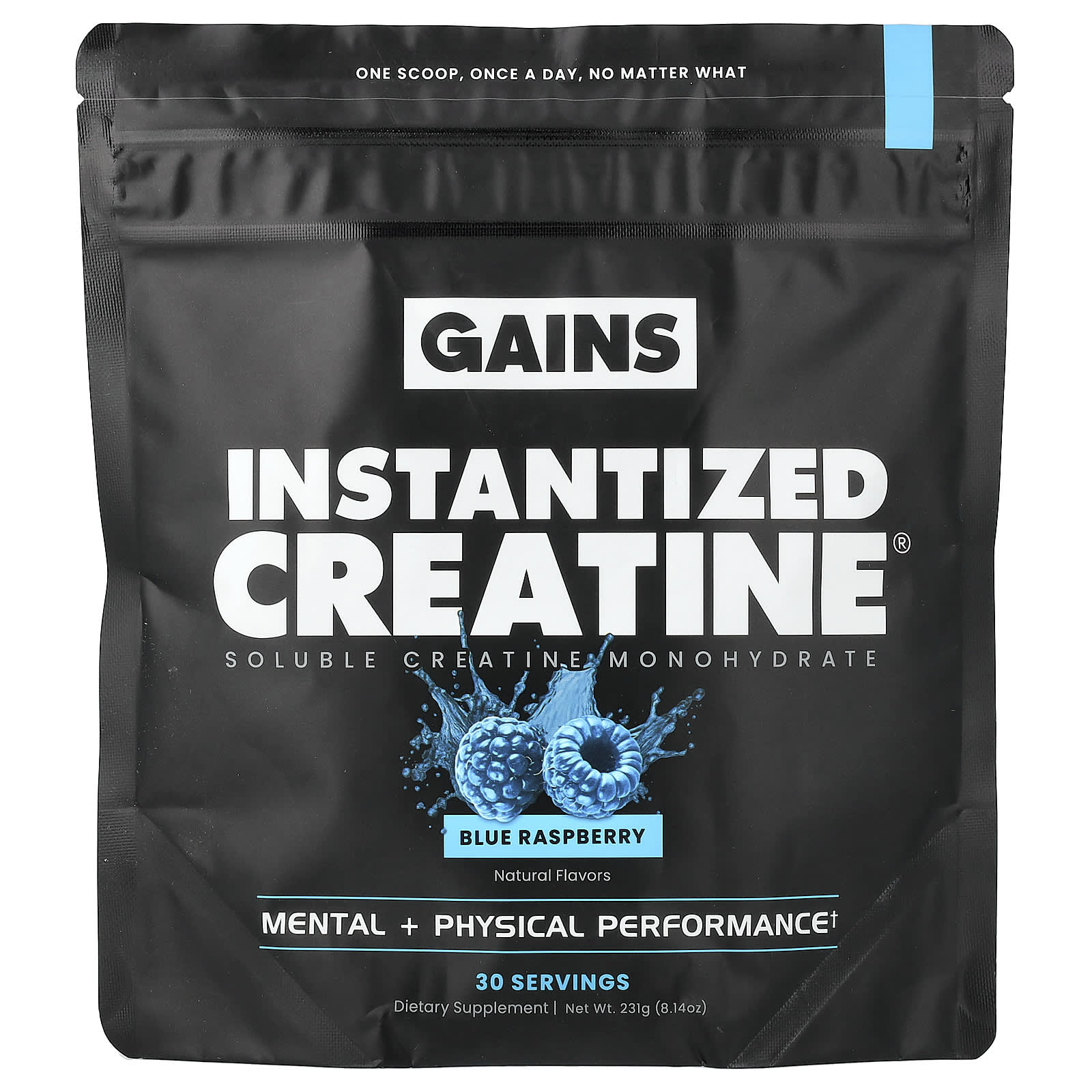 GAINS креатин, Soluble Creatine Monohydrate, Blue Raspberry, 8.14 oz (231 g)