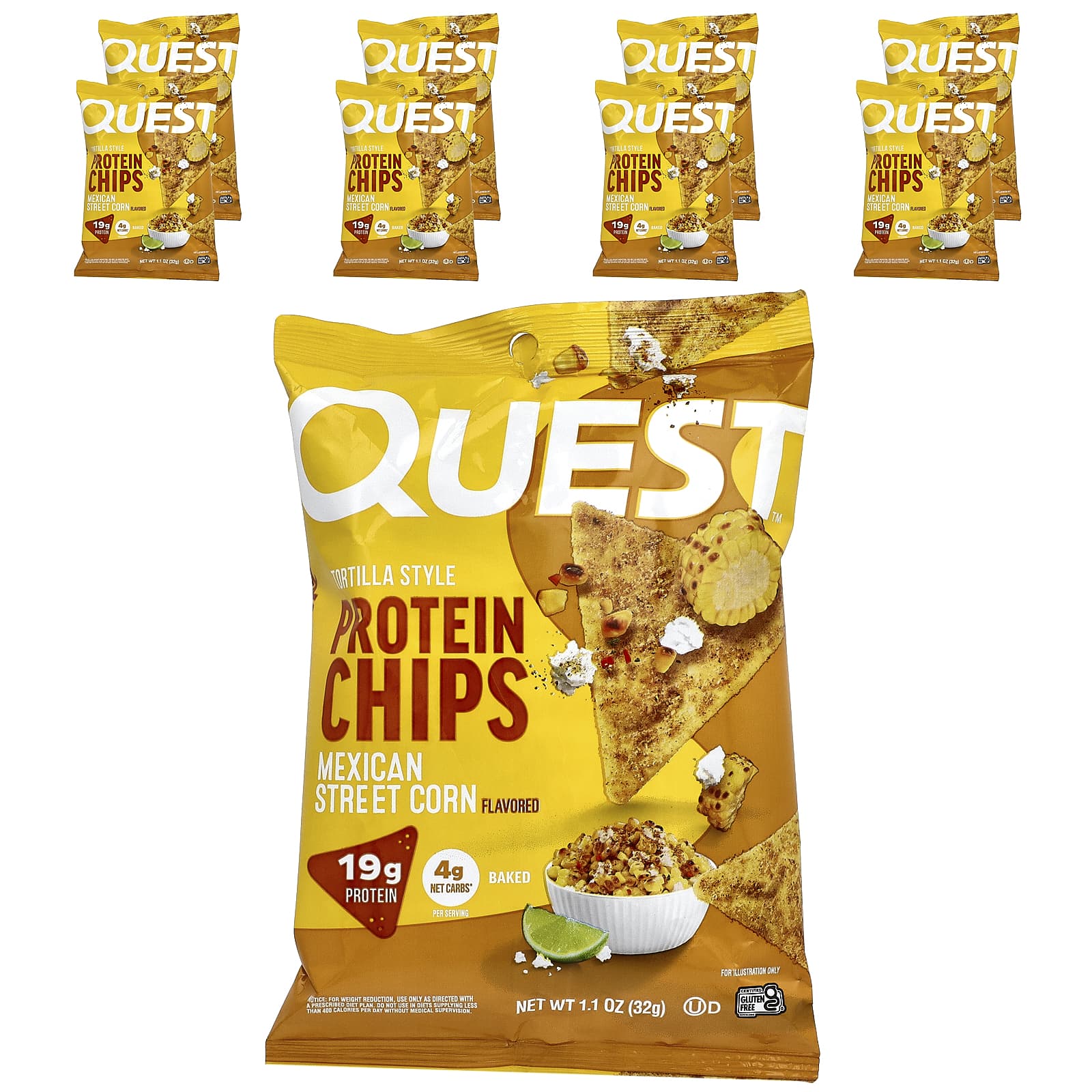 Tortilla Style Protein Chips, Mexican Street Corn, 8 Bags, 1.1 oz (32 g) Each
