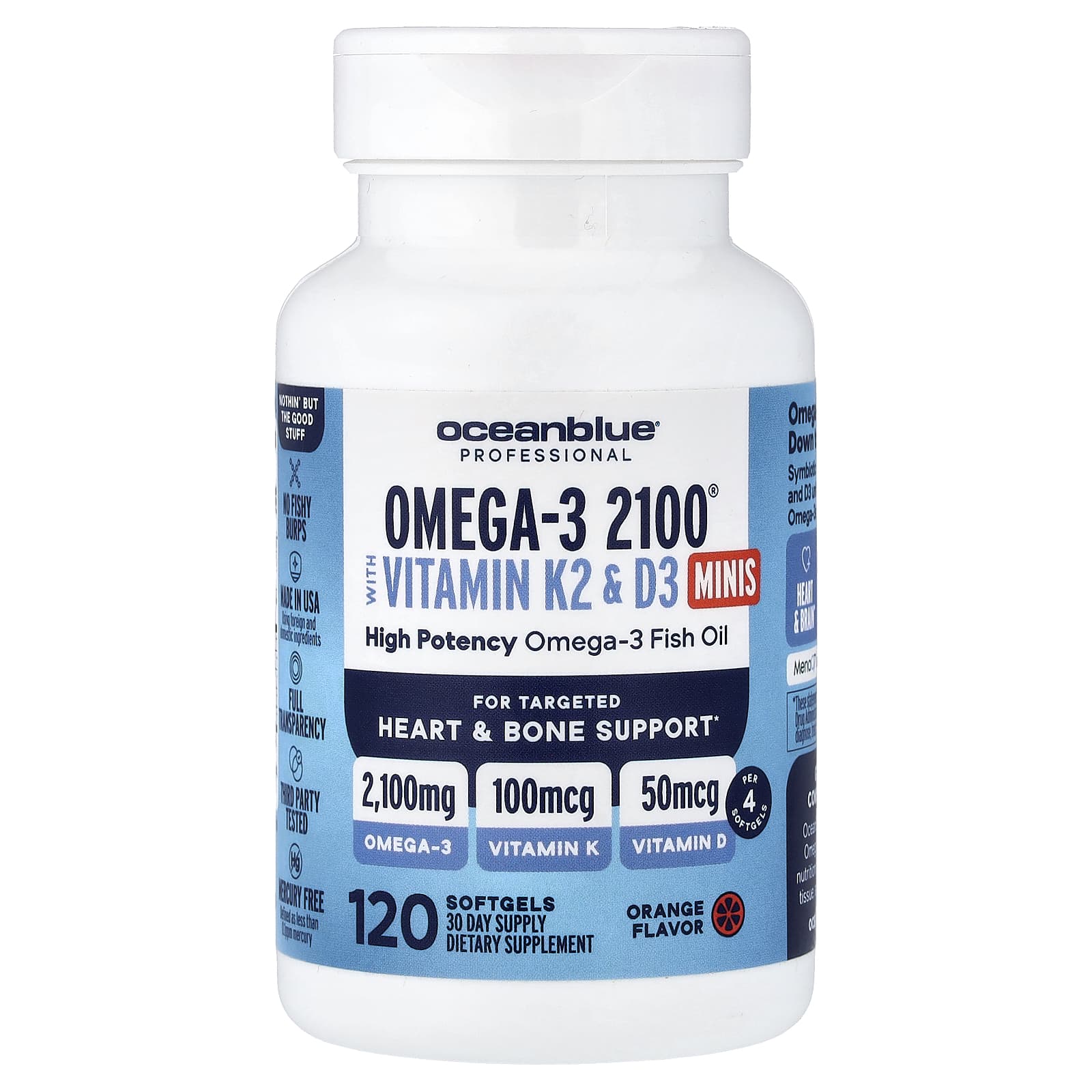 Professional, Omega-3 2100® with Vitamin K2 & D3 Minis, Orange, 120 Softgels