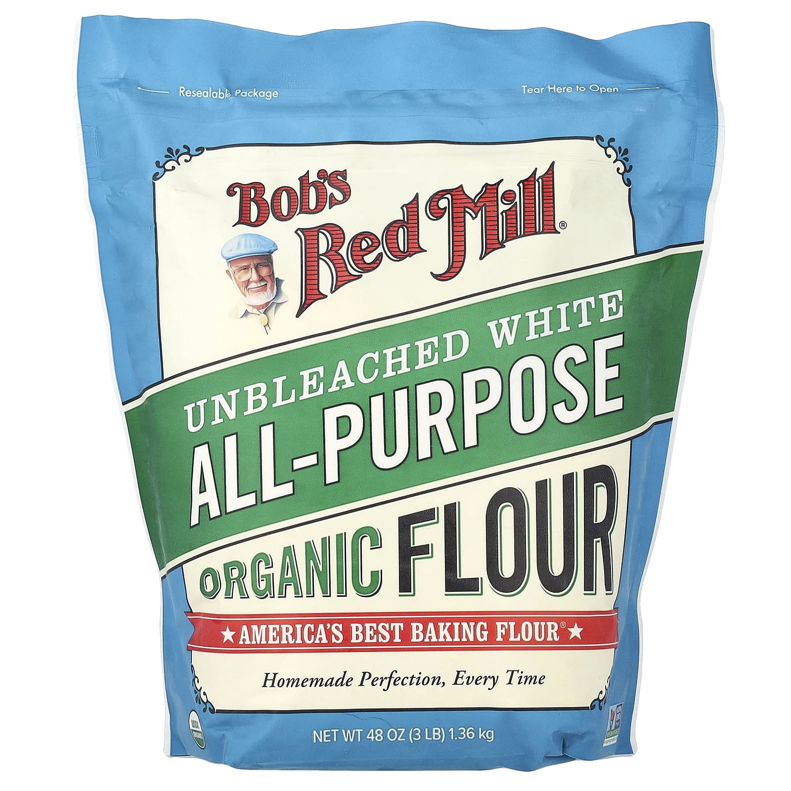 Organic Unbleached White All-Purpose Flour, 48 oz (1.36 kg)