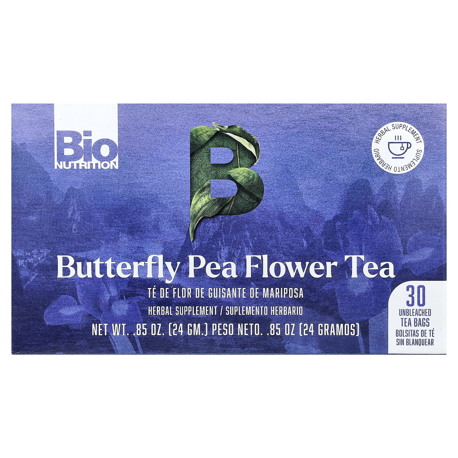 Butterfly Pea Flower Tea, Caffeine Free, 30 Unbleached Tea Bags, 0.85 oz (24 g)