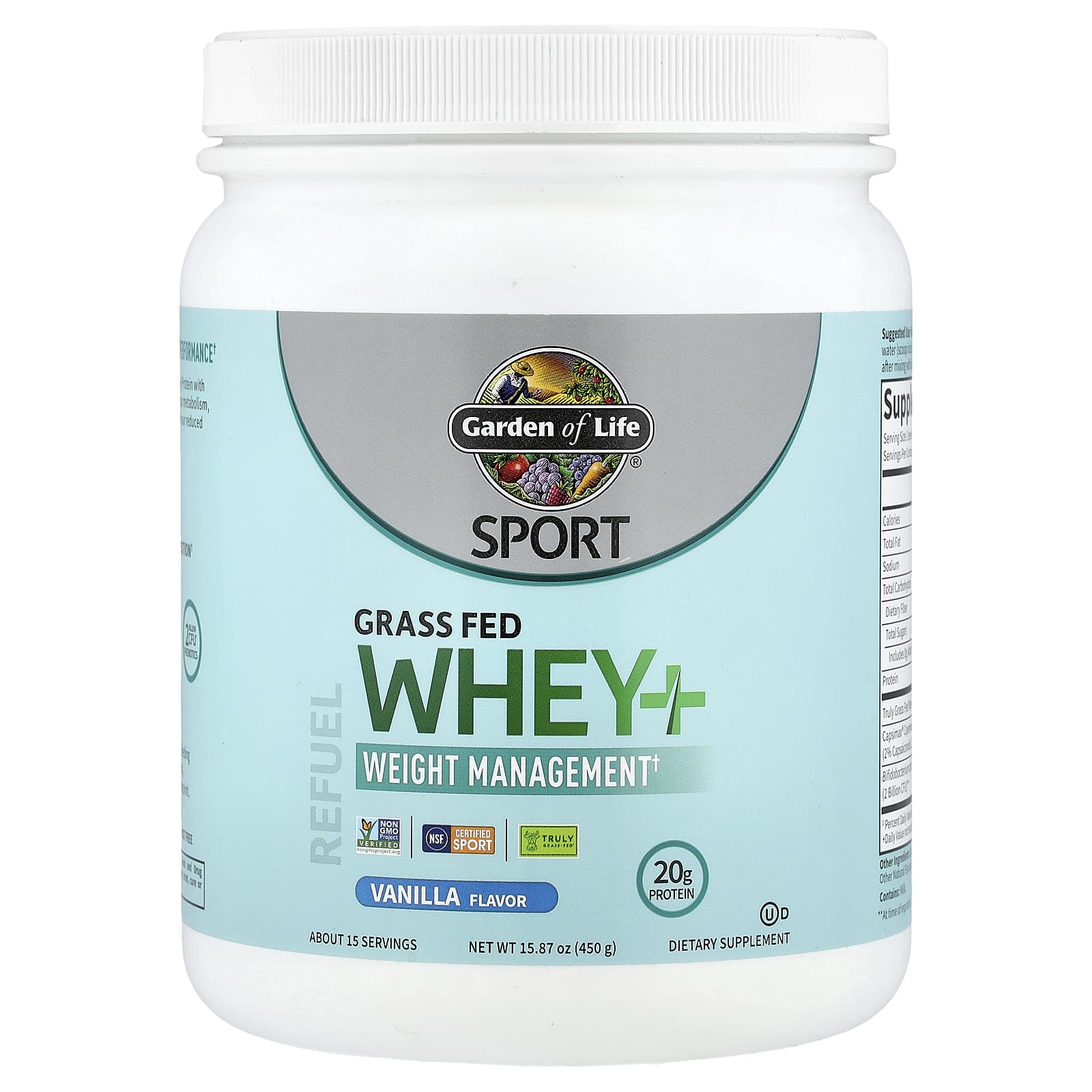Sport, Grass Fed Whey+, ваниль, 15.87 oz (450 g)