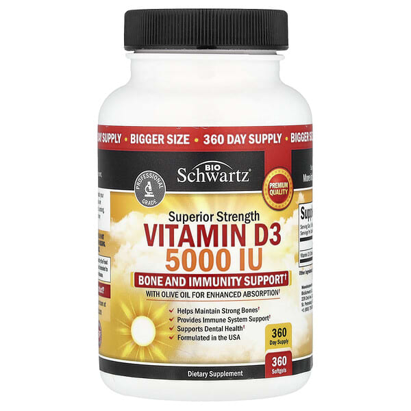Vitamin D3, 125 mcg (5,000 IU), 360 Softgels