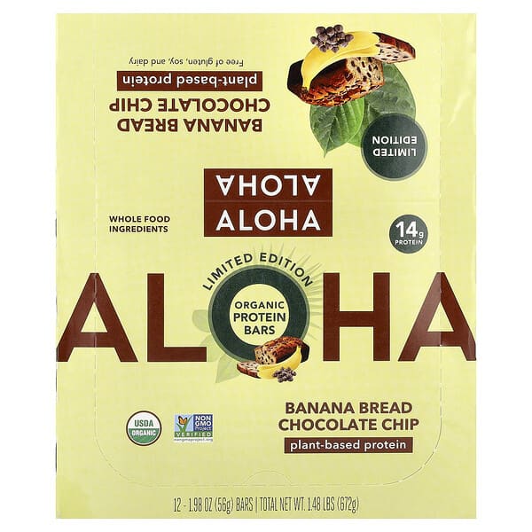 Organic Protein Bars, Banana Bread Chocolate Chip, 12 Bars, 1.98 oz (56 g) Each