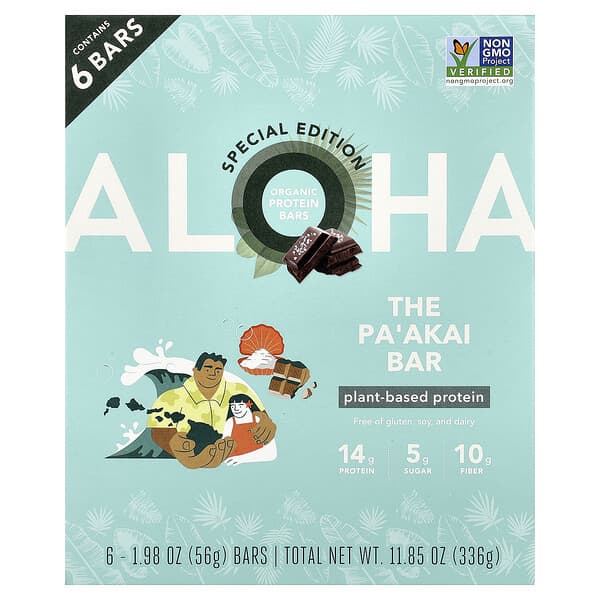 Organic Protein Bars, The Pa'akai Bar, 6 Bars, 1.98 oz (56 g) Each