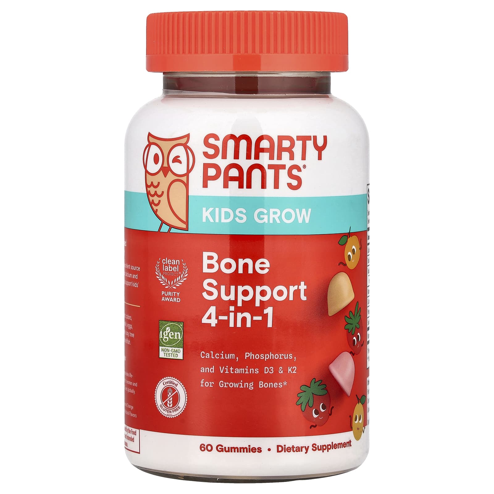 Kids Grow, Bone Support 4-in-1 Gummies, Strawberry Creme and Orange Mango, 60 Gummies