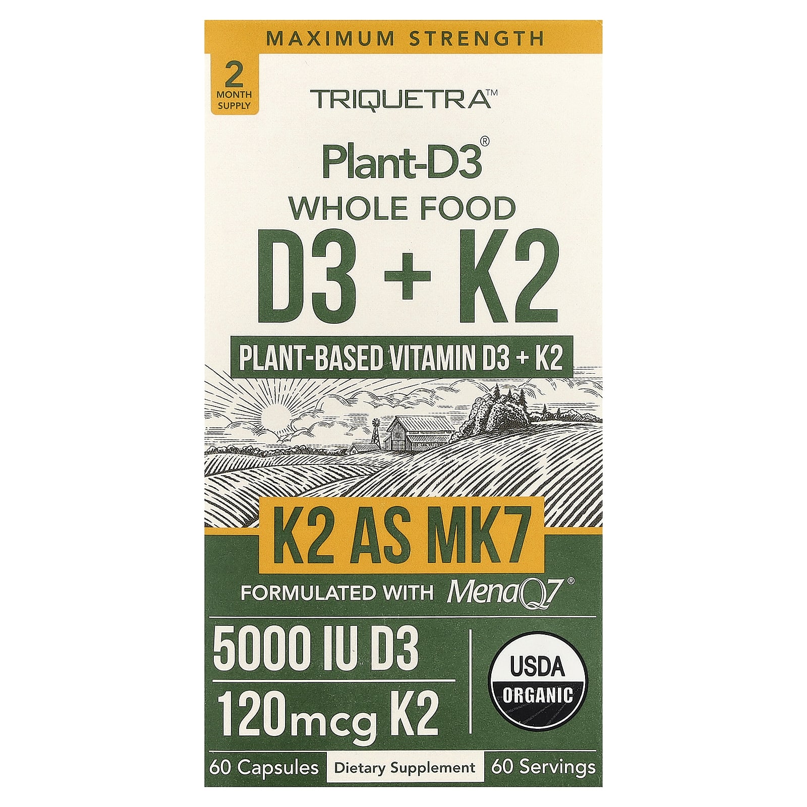 Plant-D3® цельнопищевой D3 + K2, 60 капсул