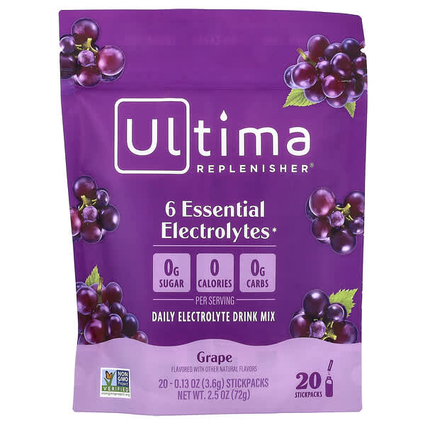 6 Essential Electrolytes, Daily Electrolyte Drink Mix, Grape, 20 Stickpacks, 0.13 oz (3.6 g) Each