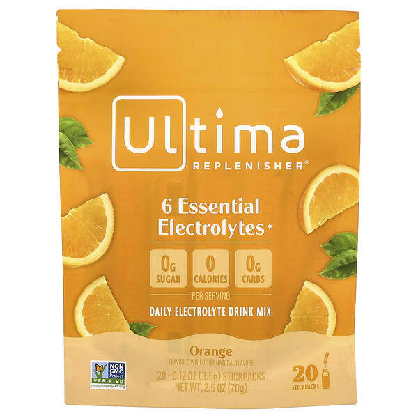 6 Essential Electrolytes, Daily Electrolyte Drink Mix, Orange, 20 Stickpacks, 0.12 oz (3.5 g) Each