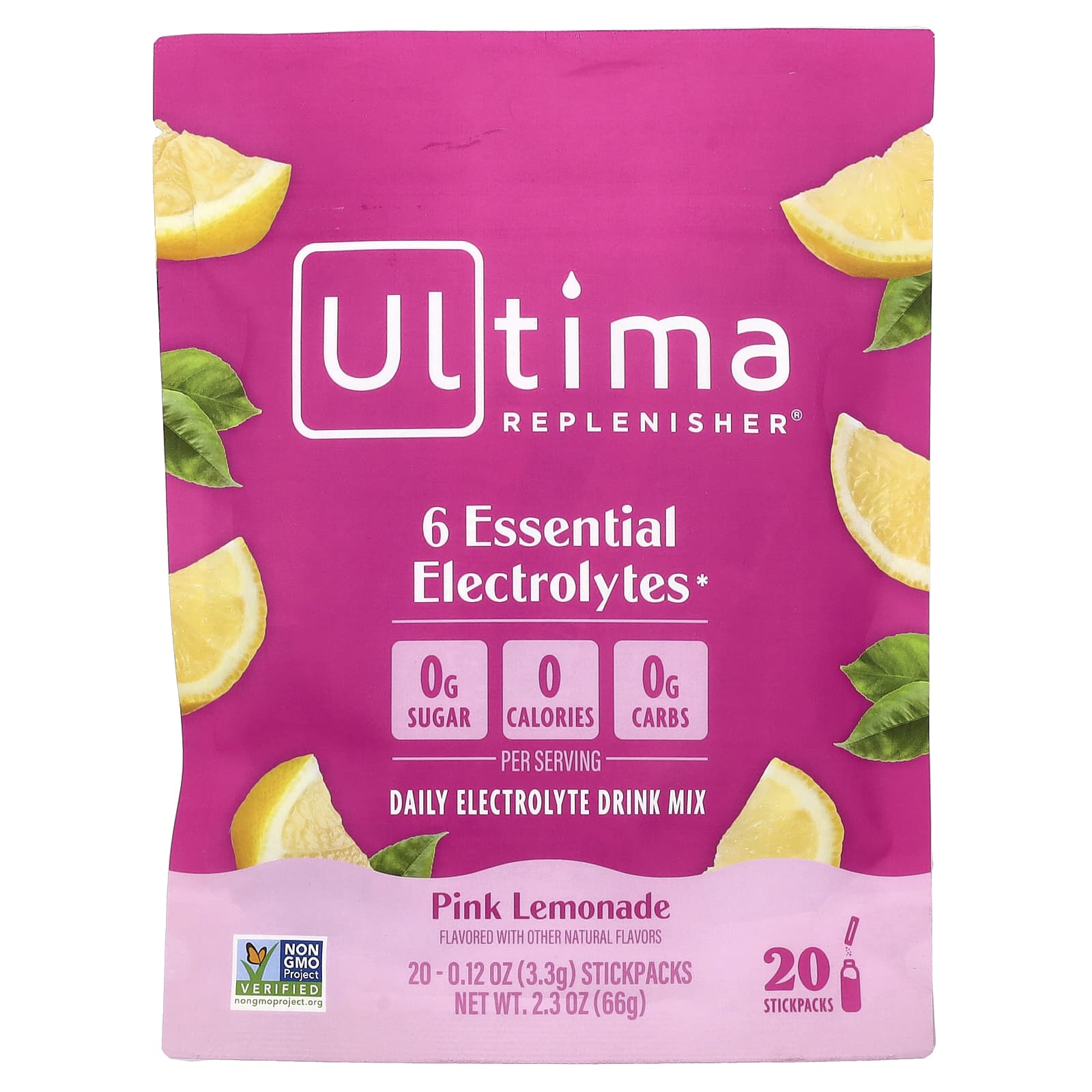 6 Essential Electrolytes, Daily Electrolyte Drink Mix, Pink Lemonade, 20 Stickpacks, 0.12 oz (3.3 g) Each