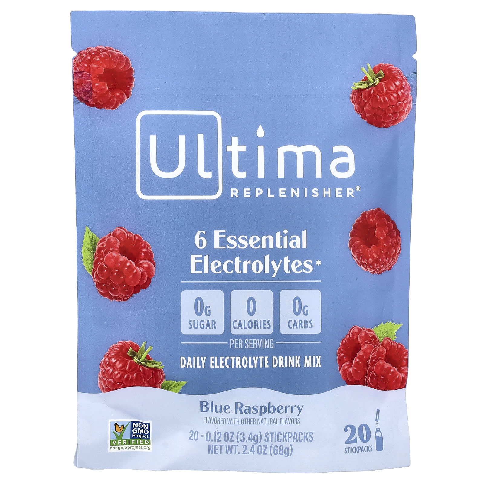 6 Essential Electrolytes, Daily Electrolyte Drink Mix, Blue Raspberry, 20 Stickpacks, 0.12 oz (3.4 g) Each