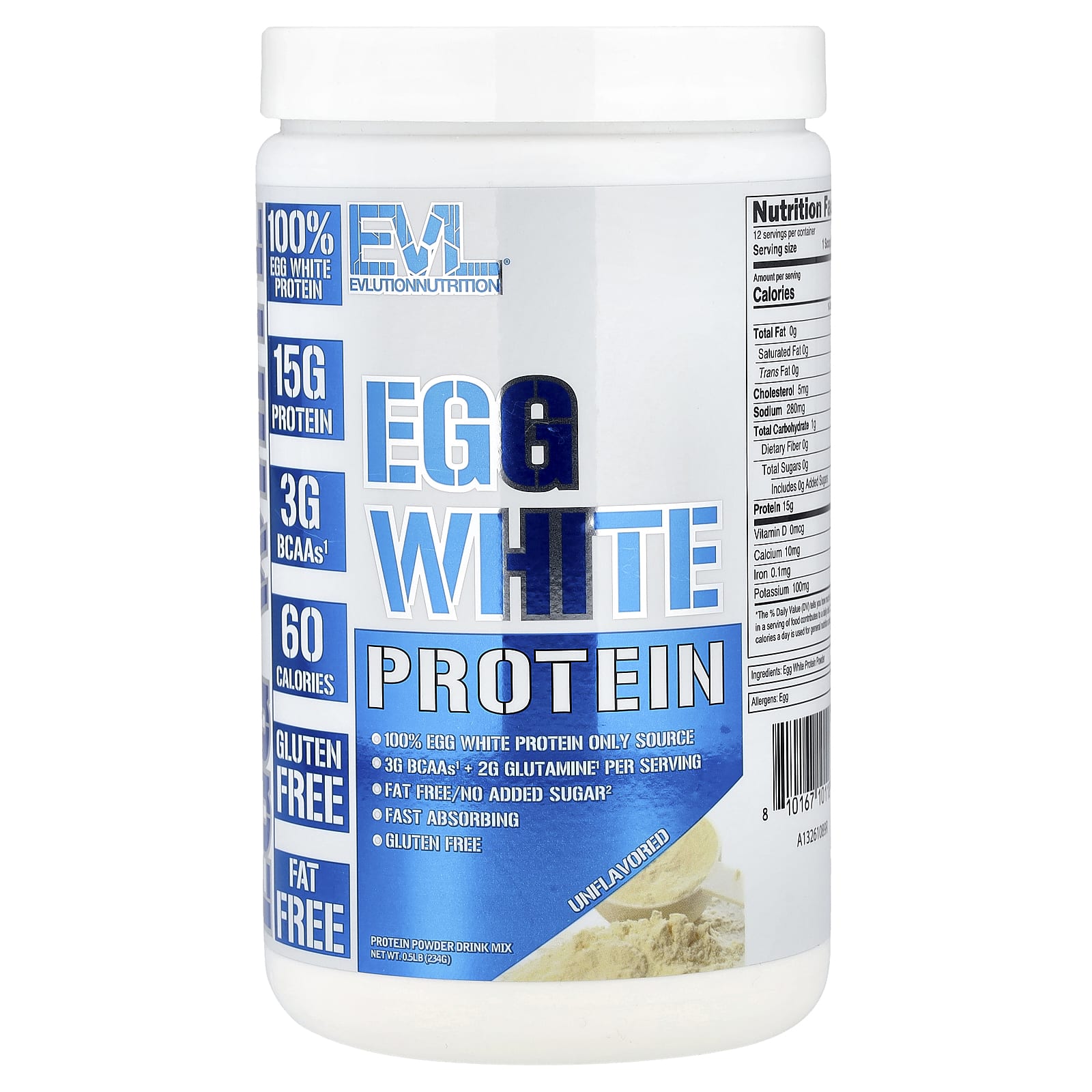 Egg White Protein, Unflavored, 0.5 lb (234 g)