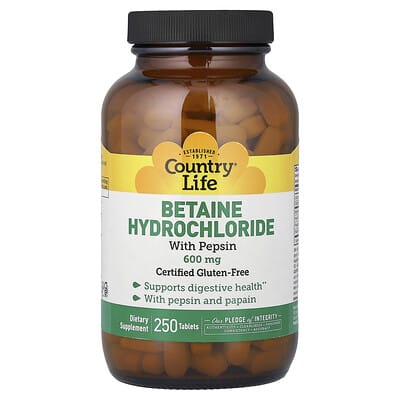 Betaine Hydrochloride with Pepsin, 250 Tablets