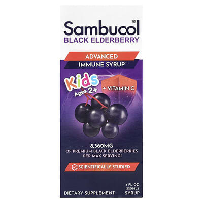Kids, Black Elderberry, Advanced Immune Syrup, 2 Years & Older, Berry, 4 fl oz (120 ml)