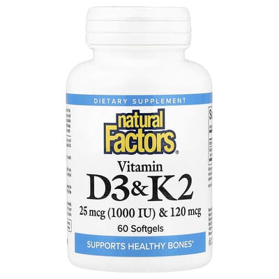 Витамин D3 & K2, 25 mcg (1,000 IU) & 120 mcg, 60 мягких капсул