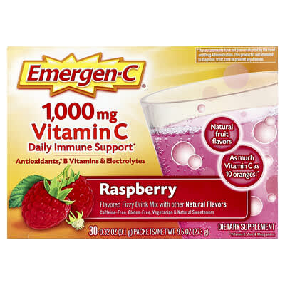 Emergen-C витамин C, малина, 30 пакетиков, 0.32 oz (9.1 g) каждый