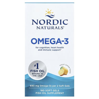 Omega-3, лимонный вкус, 180 мягких капсул (345 mg на капсулу)