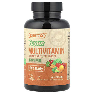 Vegan Multivitamin & Mineral Supplement with Greens, Iron Free, 90 Coated Tablets