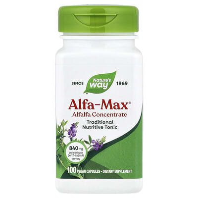 Alfa-Max®, концентрат люцерны, 100 веганских капсул