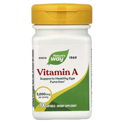 Витамин A, 3,000 mcg, 100 мягких капсул