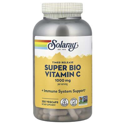 Super Bio Vitamin C Solaray, пролонгированное высвобождение, 250 вегетарианских капсул