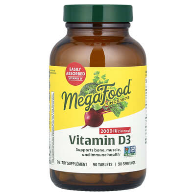 MegaFood витамин D3, 50 mcg (2,000 IU), 90 таблеток