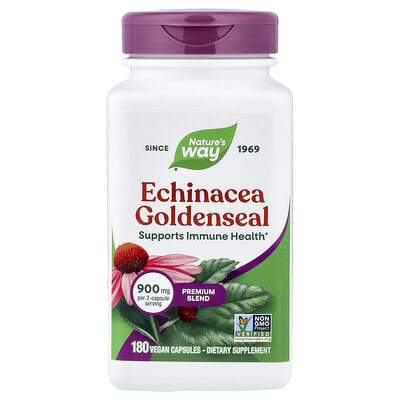 Nature's Way Echinacea Goldenseal, Premium Blend, 180 веганских капсул (450 mg на капсулу)