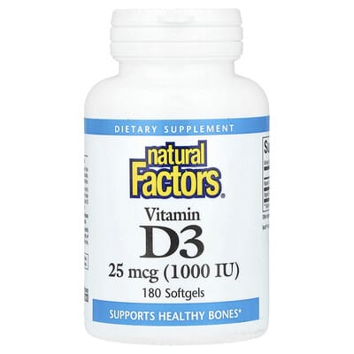 Vitamin D3, 25 mcg (1,000 IU), 180 Softgels