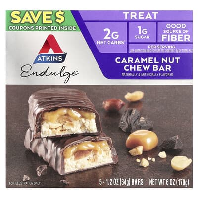 Батончик Endulge™, Caramel Nut Chew, 5 Bars, 1.2 oz (34 g) Each