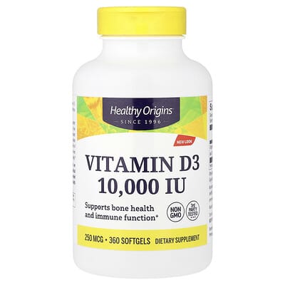 Healthy Origins Vitamin D3, 250 mcg (10,000 IU), 360 мягких капсул