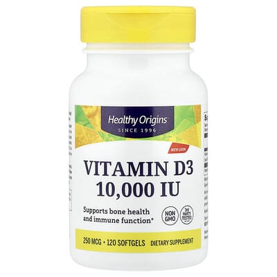 Healthy Origins Vitamin D3, 250 mcg (10,000 IU), 120 мягких капсул