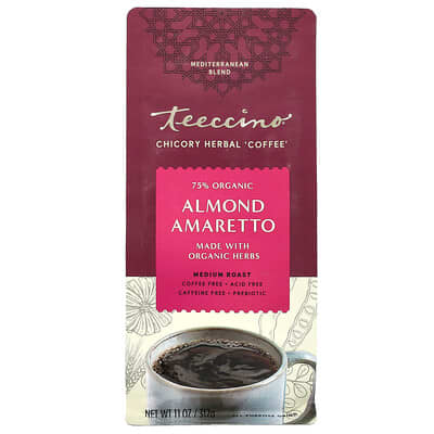 Teeccino Chicory Herbal Coffee, Almond Amaretto, Средняя обжарка, без кофеина, 11 oz (312 g)