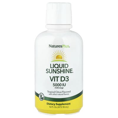 Витамины NaturesPlus Liquid Sunshine®, Vitamin D3, Tropical Citrus, 16 fl oz (473.18 ml)