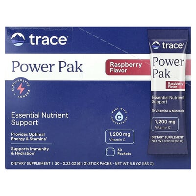 PowerPak, малина, 30 стик-пакетов, по 0.22 oz (6.1 g) каждый