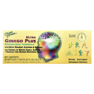 Prince of Peace Ultra Ginkgo Plus формула выносливости, 30 флаконов, по 0.34 fl oz (10 cc) каждый