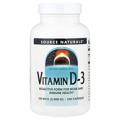 Source Naturals Витамин D-3, 125 mcg (5,000 IU), 240 капсул